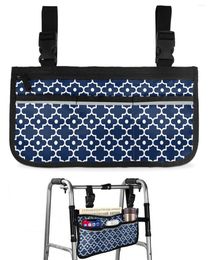 Storage Bags Moroccan Pattern Dark Blue Geometric Wheelchair Bag With Pockets Armrest Side Electric Scooter Walking Frame Pouch