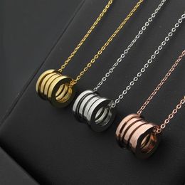 New Arrive Fashion Classic Lady 316L Titanium steel 18K Plated Gold Necklaces With Spring Pendant Wedding Engagement 3 Colour Big S2659