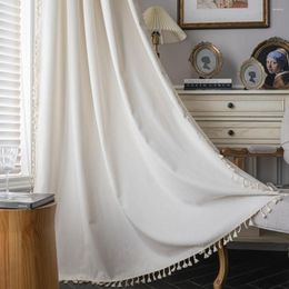 Curtain Japanese Solid Cotton Linen White Tassel Home Window Thick Blackout Drapes Bay Curtains For The Living Room