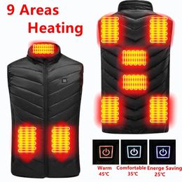 Men's Vests Men 9 Areas Zone Heated Jacket USB Winter Outdoor Electric Heating Coat Clothing Thermal Vest for Hunting Sports Warm Waist coat 230925