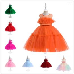 Girl Dresses Tulle Ball Gown O-Neck Sleeveless Knee-Length Simple Solid Colour Flower Brithday Party Hand Made Custom Skirt