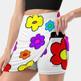 Skirts Flower White Woman Fashion 2023 Pant Skirt Mini Office Short Flowers Art Hand Drawn Mod