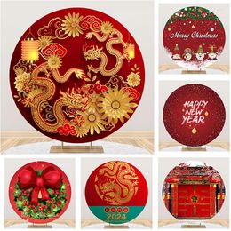 Party Decoration Red Color Round Backdrop Chinese Dragon Happy Year Merry Xmas Decor Custom Elastic Circle Po Background