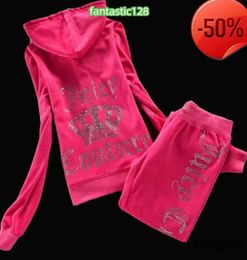 Juicy Tracksuit Women Velvet 's Brand Velour Sewing Suit Track Hoodies and Pants Sets Apple Met01
