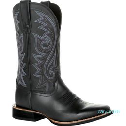 Western Cowboy Boots Motorcycle Riding Embroidery Outdoor Antiskid Pu Sewing Deep