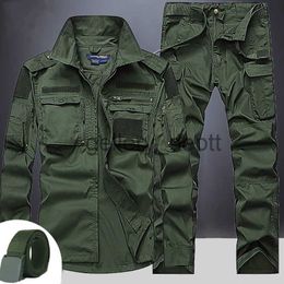 Men's Tracksuits Summer Tactical Sets Mens Outdoor Breathable Multiple Pockets Combat Training Military Long Sleeve Shirts Cargo Pants Suits Male J230925