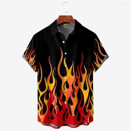 Men's Casual Shirts Flame 3d Vintage Summer Fashion Red Hawaiian Shirt Man Short Sleeved Oversized For Men 2023