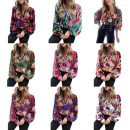 Women's Blouses Women Casual Long Sleeve Polos Shirt Loose V Neck Collared Blouse Tunics Tops Relaxed Fitting T-Shirt Fall Print T