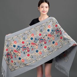 Scarves Luxury Women Embroidery Cashmere Scarf Winter Women's Warm Pashmina Shawl Paisley Embroidered Thicken Blanket Scarves Wraps 230922