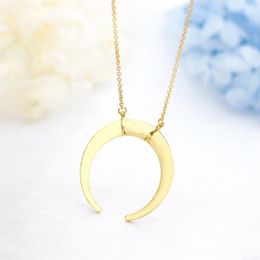 Statement Horn Crescent Moon Pendant Long Chain Necklace For Women Simple Jewellery Birthday Gift Kolye Bayan Necklaces274j