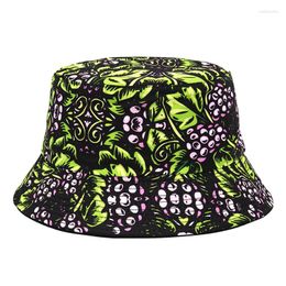 Berets Four Seasons Cotton Plant Print Two Sides Wear Bucket Hat Fashion Joker Outdoor Travel Sun Cap For Men And Women 159