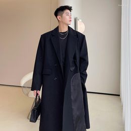 Men's Wool Spring Autumn Satin Patchwork Oversize Overcoat Loose Casual Trench Coat Double Breasted Chic E58