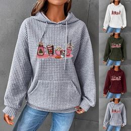 Women's Hoodies Hooded Sweatshirt Christmas Milk Print Drawstring Plaid Fabric Pocket Sweatsuit Women