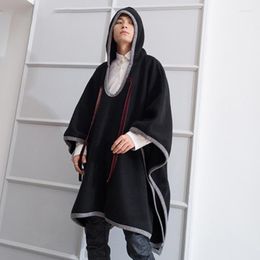 Men's Wool And M-4XL Autumn Winter Trend Male Loose Personality Cloak In The Long Woolen Coat Hair Stylist Thick Hooded