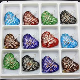 Pendant Necklaces Fashion 12pcs/lot Unique Lampwork Murano Art Glass Heart Shape Charms Necklace Jewellery Wholesale SENHUA MC22