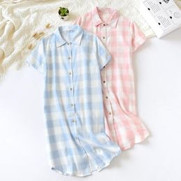 Women's Sleepwear See Women Cotton Plaid Sleepshirts Lazy Comfy Nightgowns Pajamas Shirt Lounge Wear Homewear 2023 Summer Sleep Dress