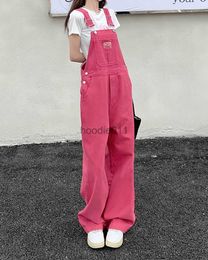 Women's Jumpsuits Rompers SM jeans womens 2022 Summer Preppy Style loose Girls Pink wide leg trousers jumpsuit korean casual denim overalls womens (78891 L230926