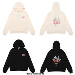 Rhode Autumn/winter New Niche Beauty Trend Sailboat Printed Terry Men and Women's Couple Hoodie Sweater