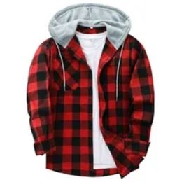 Men's Jackets Mens Flannel Hoodie Plaid Shirts for Men Casual Regular Fit Shirt Jackets Button Down Long Sleeve Lightweight Shirts for Male 230926