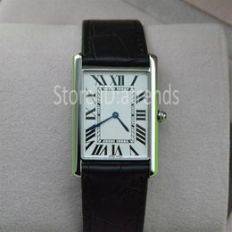 Super Thin Series Top Fashion Quartz Watch Men Women Silver Dial Black Leather Strap Wristwatch Classic Rectangle Design Dress Clo237P