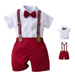 Clothing Sets 1 2 3 4 Years Boy Summer Costume Star Print Suspender Set Solid Tshirt with Shorts Children Toddler Wedding Suis Kid Cotton 230926