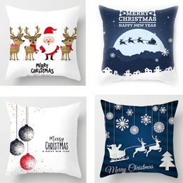 Wholesale Amazon Soft Short Plush Merry Christmas Snowflake Santa ClausThrow Pillow Cover Home Sofa Cushion Cover 45X45cm