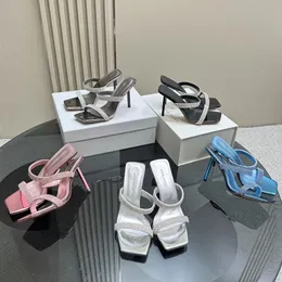 Le migliori pantofole firmate di lusso da donna con tacco a spillo decorazione con strass Amina Muaddi scarpe eleganti casual punta quadrata sandali da spiaggia nuovi per feste