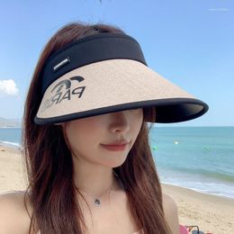 Berets 2023 Korean Style Hat Women's C Letter Straw Woven Air Top Sun Protection Travel Vacation Summer
