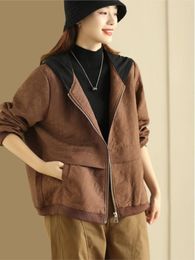 Women's Jackets Hooded Dark Pattern Coat 2023 Autumn And Winter Fashion Casual Long Sleeve Loose Top