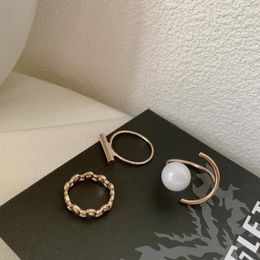 Cluster Rings Imitation Pearls 3-piece Set Korean Style Simplee Vintage Bague Retro Dainty Gold Color Joint Jewelry Women Anillos