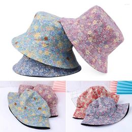 Berets 2023 Floral Print Bucket Hat Double Side Cotton Fisherman Hats Fairy Sun Cap For Women Girls Outdoor Travel