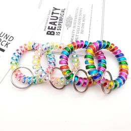 Colorful Spring Spiral Wrist Coil Keychains TPU Stretch Wristband Key Ring for Gym Pool Id Badge Men Women Fashion Keyring Chain H192F