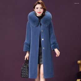 Women's Fur 2023 Winter Women Coat Large Size Slim Grain Sheepskin Parkas Temperament Collar Thicken Warm Hooded Outwear