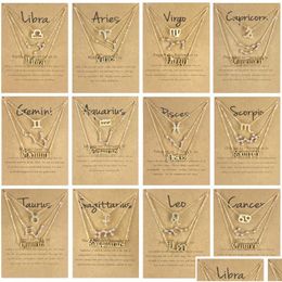Pendant Necklaces 3Pcs/Set Cardboard Star Zodiac Sign 12 Constellation Charm Gold Necklace Aries Cancer Leo Scorpio Jewellery Gifts Drop Dhqn4