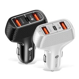 PD 20W 3 Ports Car Phone Charger Fast Charging 3A QC3.0 Quick Charge Type C USB-C Chargers Auto Power Adapter For IPhone Samsung Xiaomi GPS