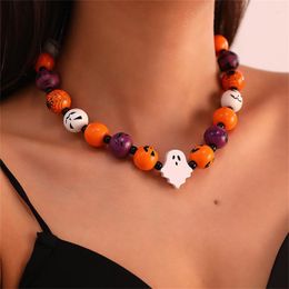 Choker Fashion Spiders Ghost Skull Pumpkin Necklace Halloween Beaded Clavicle Chain Jewelry Holiday Party Gifts For Women Girls