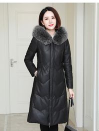 Women's Leather 2023 Genuine Jacket Women Down Jackets Fur Collar Real Sheepskin Coat Slim Long Outwears Abrigo Mujer