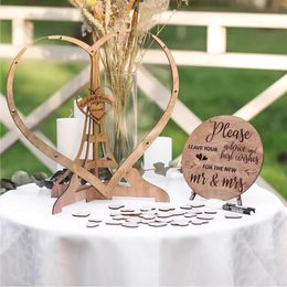 Other Event Party Supplies Wooden Sweet Heart-shaped Wedding Guest Book 3D Engraved Transparent Guestbook Guest Drop Box Welcome Card Wedding Decorations 230926