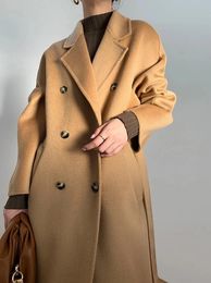 Designer Womens Winter 20% Cashmere Coats Female Mid-length Loose Black Wool Coat Women Ripple Fashion Autumn Double Breasted Camel Red