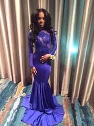 Evening Dresses Purple Prom Party Gown O-Neck Formal New Custom Plus Size Zipper Lace Up Satin Long Sleeve Mermaid Applique