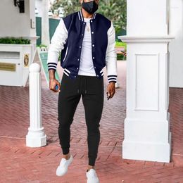 Men's Tracksuits Autumn Trend Baseball Suit Fashion Casual Colour Block Sweater Flight Jacket Set