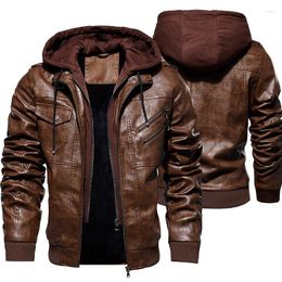 Men's Fur Bomber Vintage Men Jacket Winter Thick Coat Fashion Zipper Faux Leather Lined Warm Brown