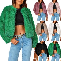Women's Fur 2023 Fashion Faux Coat Women Mink Short Jacket Autumn Winter O-neck Solid Streetwear Cardigan Tops Female Slim Outerwear