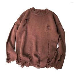 Men's Sweaters Plus Size Mens Sweater Ripped Knitted Top Solid Colour O Neck Oversized Couple Pullovers Winter