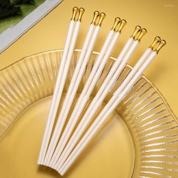 Chopsticks 5Pairs White Reusable Japanese Chinese Sushi Sticks Korean Set Metal Alloy Tableware Palillos Chinos