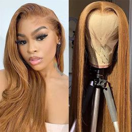 Synthetic Wigs Honey Blonde 32 Inch Lace Wigs for Black Women Straight Synthetic Ginger Wig Middle Part Pre Plucked with Baby Hair 230227