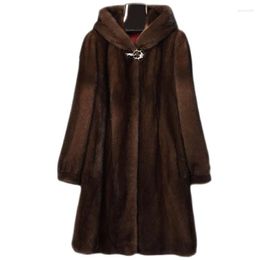 Women's Fur 2023 Winter Faux Skin Coat Loose Hooded Medium Long Imitation Mink Sweater Jacket Female Keep Warm Coats S-8XL