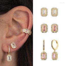 Hoop Earrings 925 Sterling Silver Ear Needle Luxury Stud For Women Pave Micro Crystal Square Pendant Fashion Jewellery