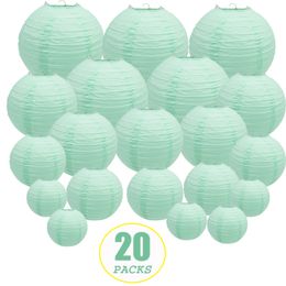 Other Event Party Supplies 20 pcs 6"-12" Mint Green Paper Lanterns Chinese Japanese Round lampion for Wedding Party lampion de mariage Hanging Diy Decor 230926