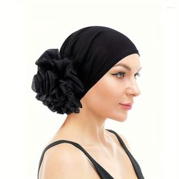 Berets Big Flower Elastic Turban Hats Black Beanie Head Scarf Wrap Chemo Cap Hat Women Casual Hair Bonnets Hijab Caps